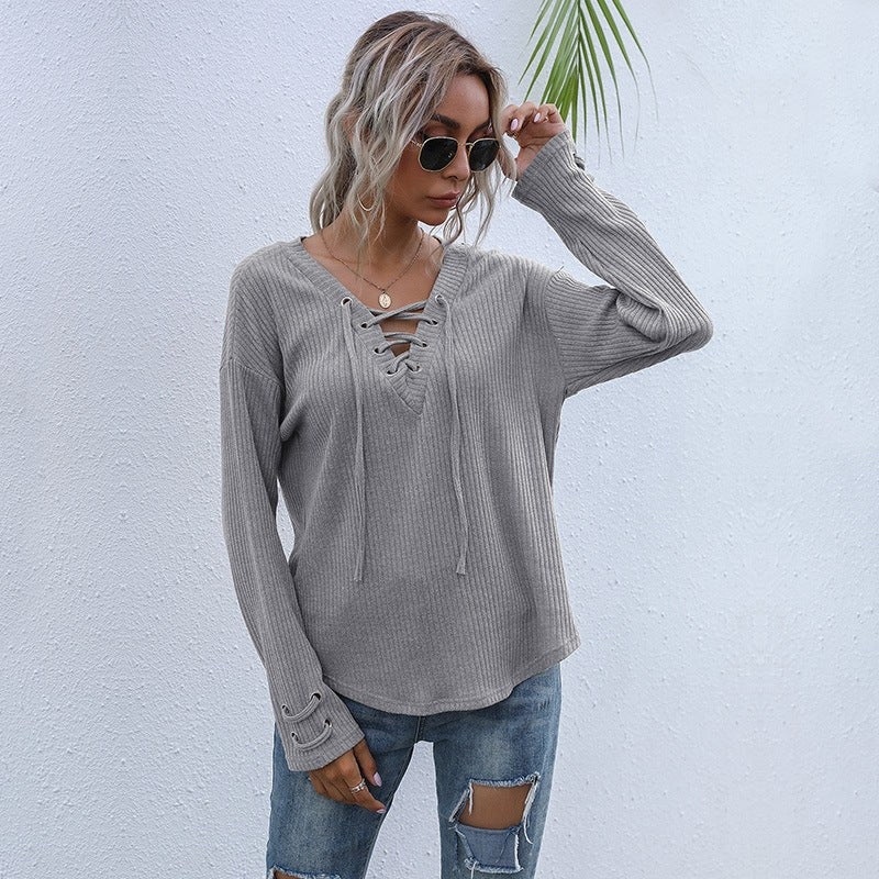Caterina | Women's V-Neck Sweater in Gray