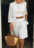 Catharine | Women's Blazer Top Knee Length Shorts Two-Piece Set