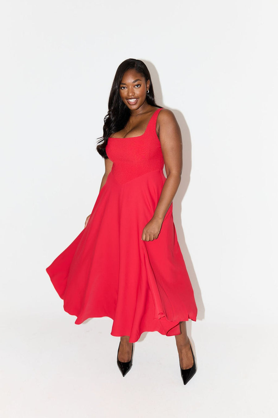 Cathleen | Women's Square Neck Sleeveless Midi Dress