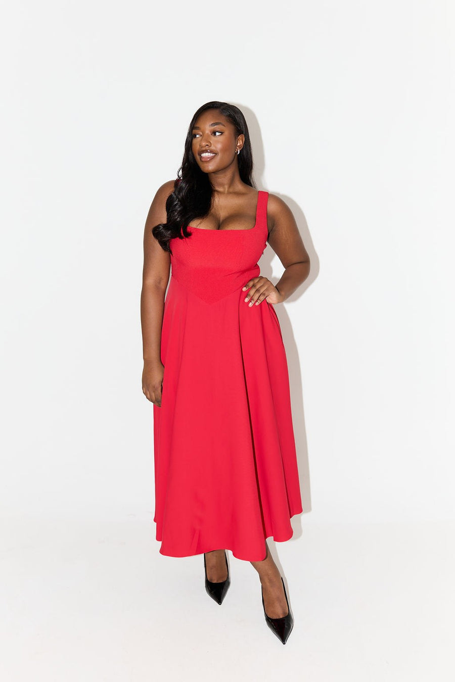 Cathleen | Women's Square Neck Sleeveless Midi Dress