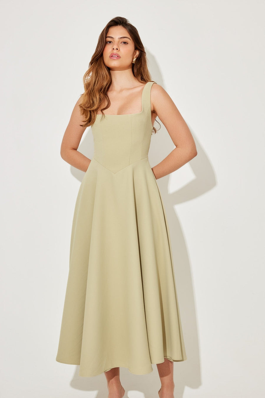 Cathleen | Women's Square Neck Sleeveless Midi Dress