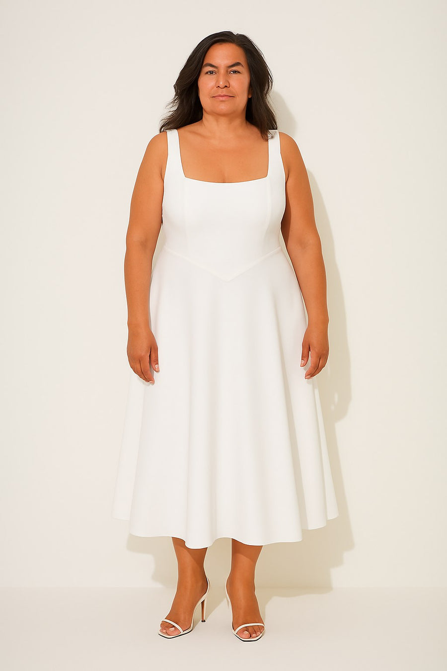 Cathleen | Women's Square Neck Sleeveless Midi Dress