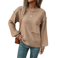 Cathleen | Women's Voluminous Pockets Sweater in Khaki