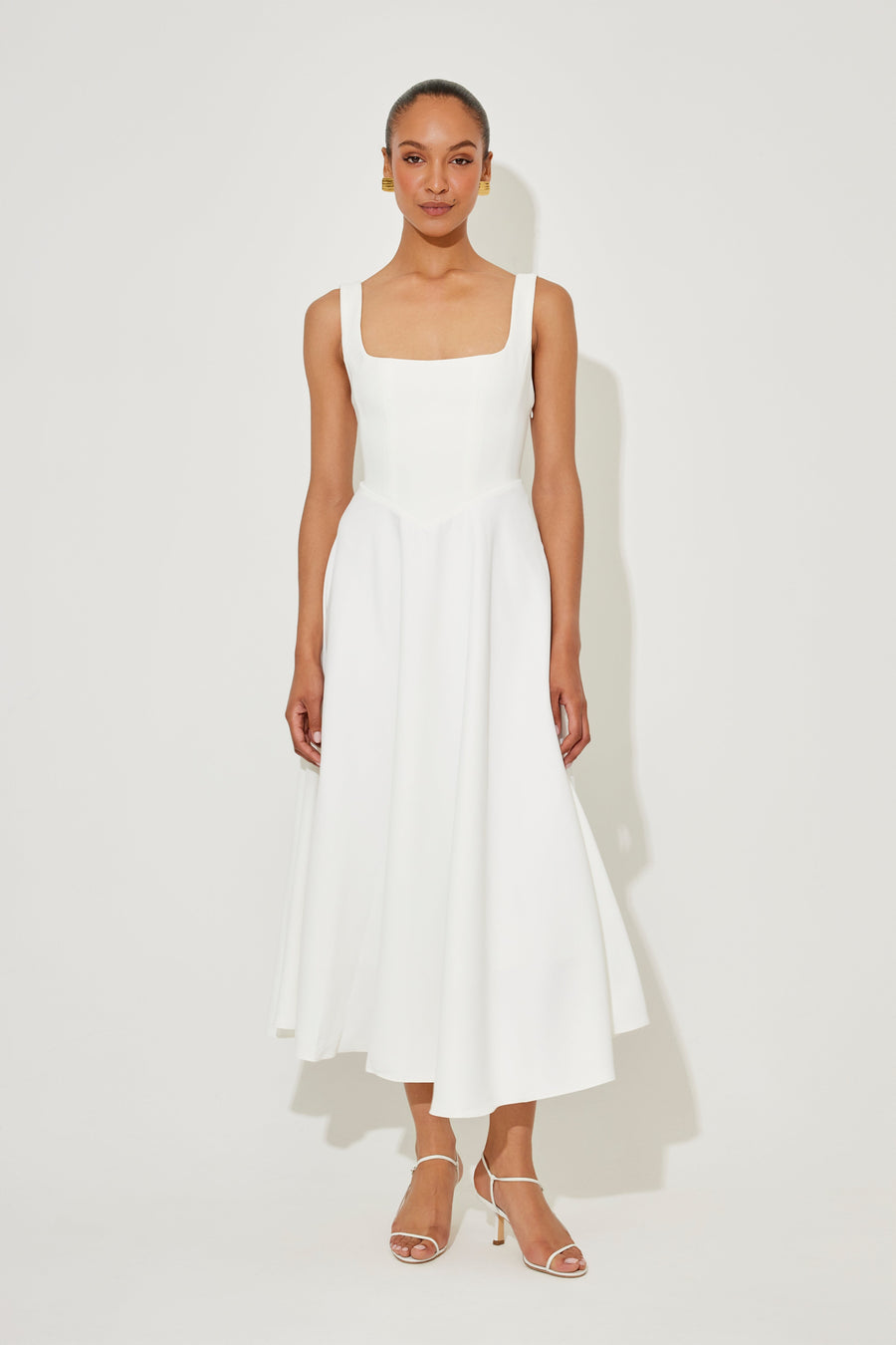 Cathleen | Women's Square Neck Sleeveless Midi Dress in White
