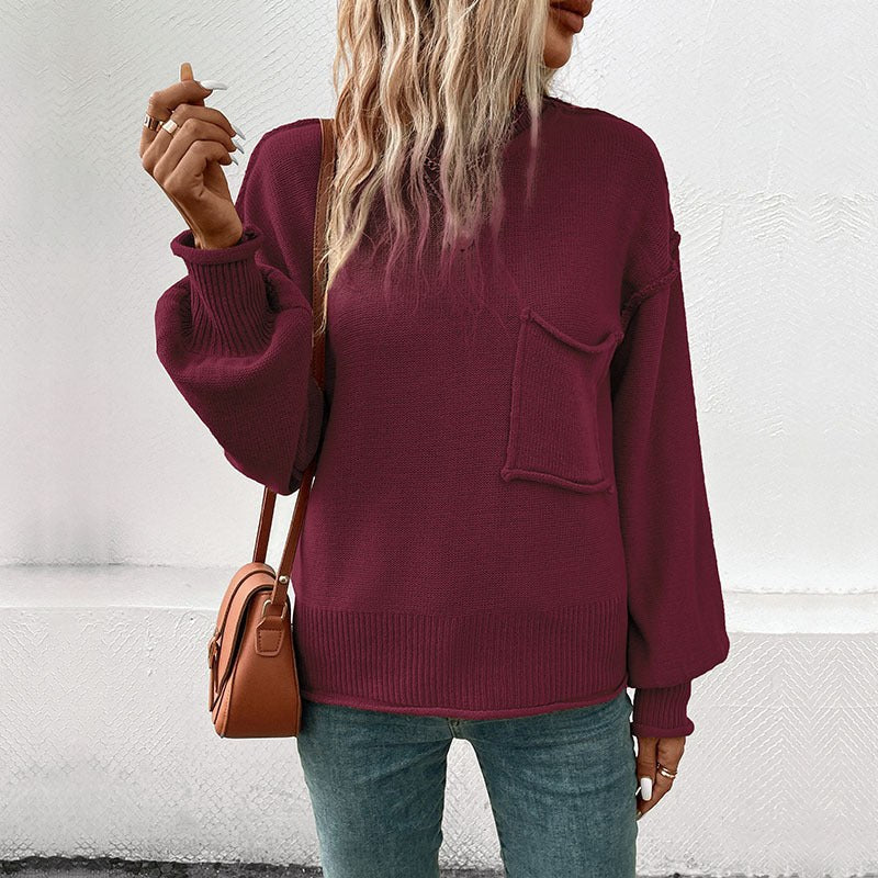 Cathleen | Women's Voluminous Pockets Sweater in Wine Red