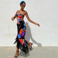 Catriona | Women's Fringe Floral Cocktail Dress in Black