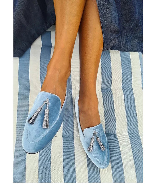 Catriona | Women's Tassel Detail Slip On Loafers in Blue