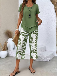 Cecania | Women's Botanical Print Two-Piece Set in Green