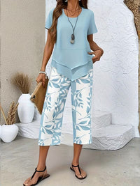 Cecania | Women's Botanical Print Two-Piece Set in Light Blue