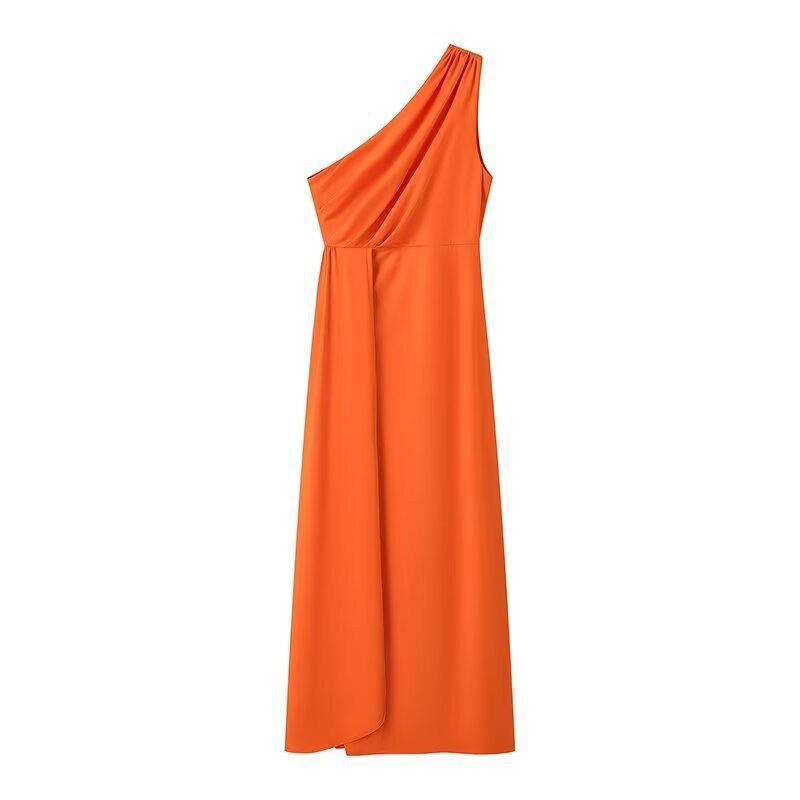 Cecania | Women's Asymmetric Elegant Maxi Dress in Orange