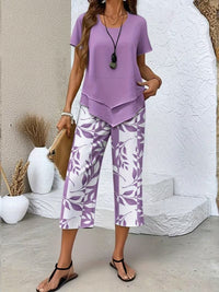 Cecania | Women's Botanical Print Two-Piece Set in Purple