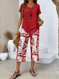 Cecania | Women's Botanical Print Two-Piece Set in Red