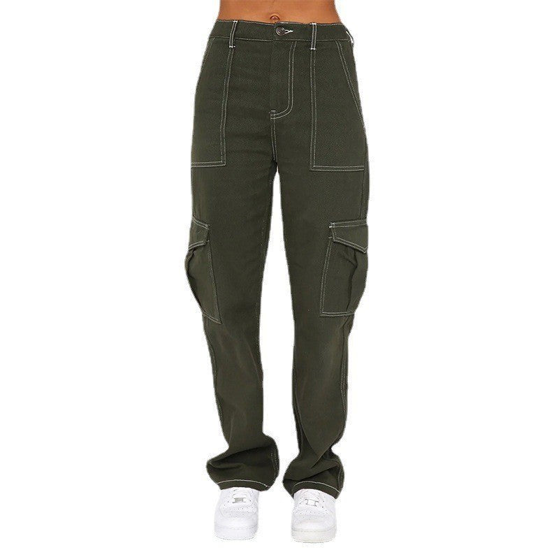 Cecile | Women's High Waist Jeans in Olive Green