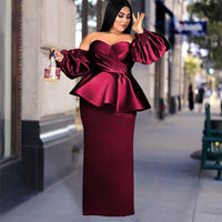 Celandine | Women's Puff Sleeve Elegant Evening Dress in Wine Red