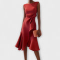 Celeste | Women's Sleeveless Asymmetric Draped Flared Midi Dress