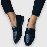 Celia | Women's Textured Panel Closed Toe Loafers in Black