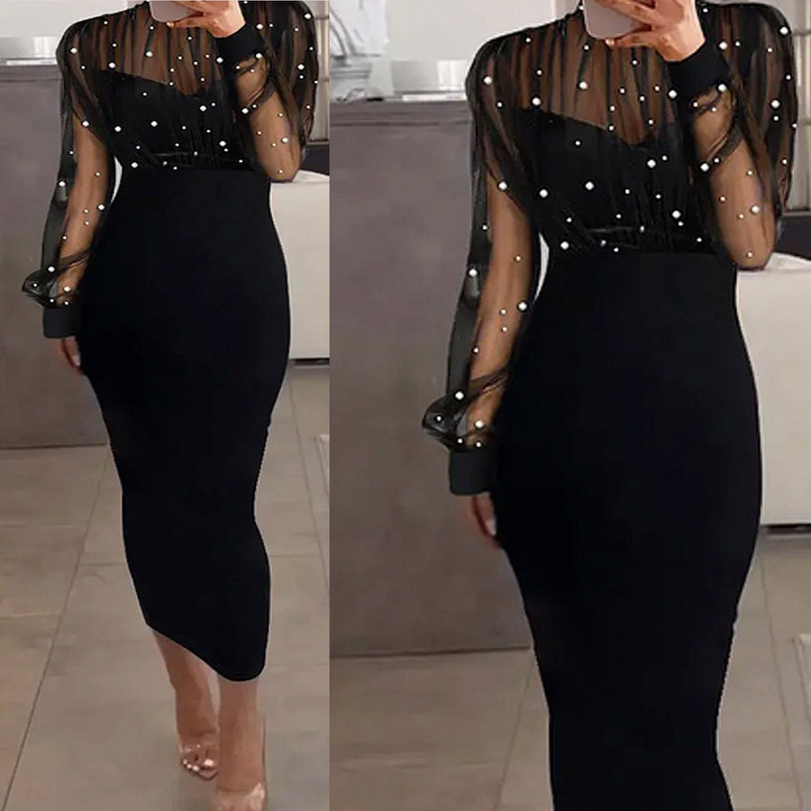 Celia | Women's Sheer Elegant Evening Dress in Black