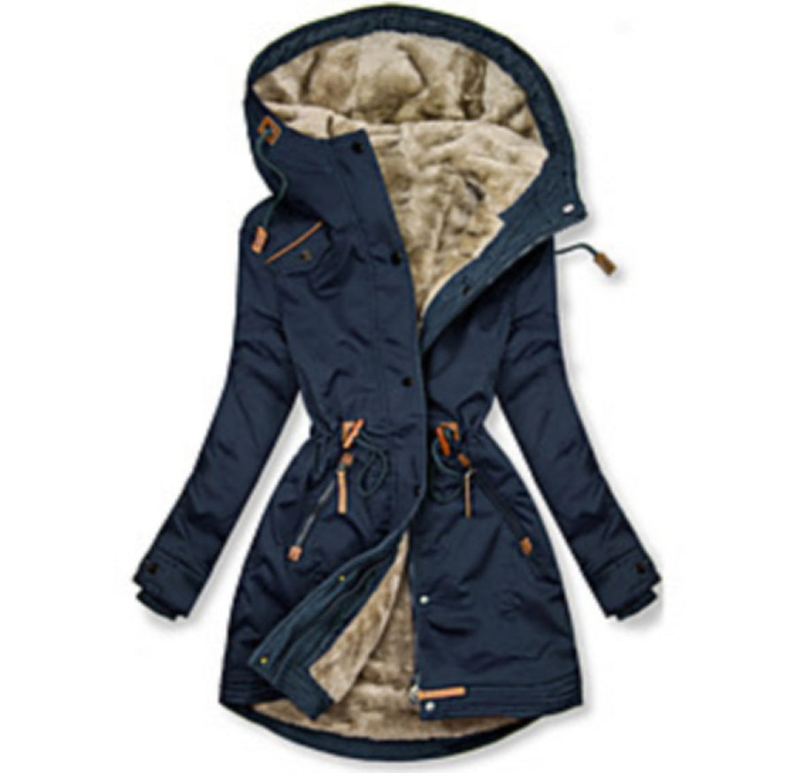 Celinde | Women's Pockets Belted Winter Parka – Winter Jacket in Dark Blue