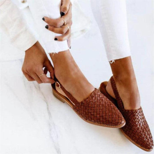 Cerise | Women's Woven Slingback Closed Toe Loafers in Dark Brown