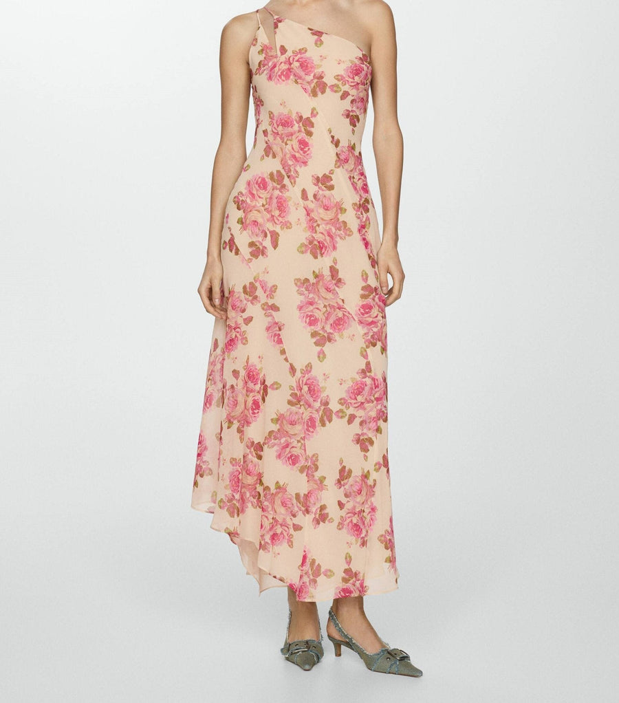 Chantal | Women's Asymmetric Floral Elegant Maxi Dress in Blumenmust