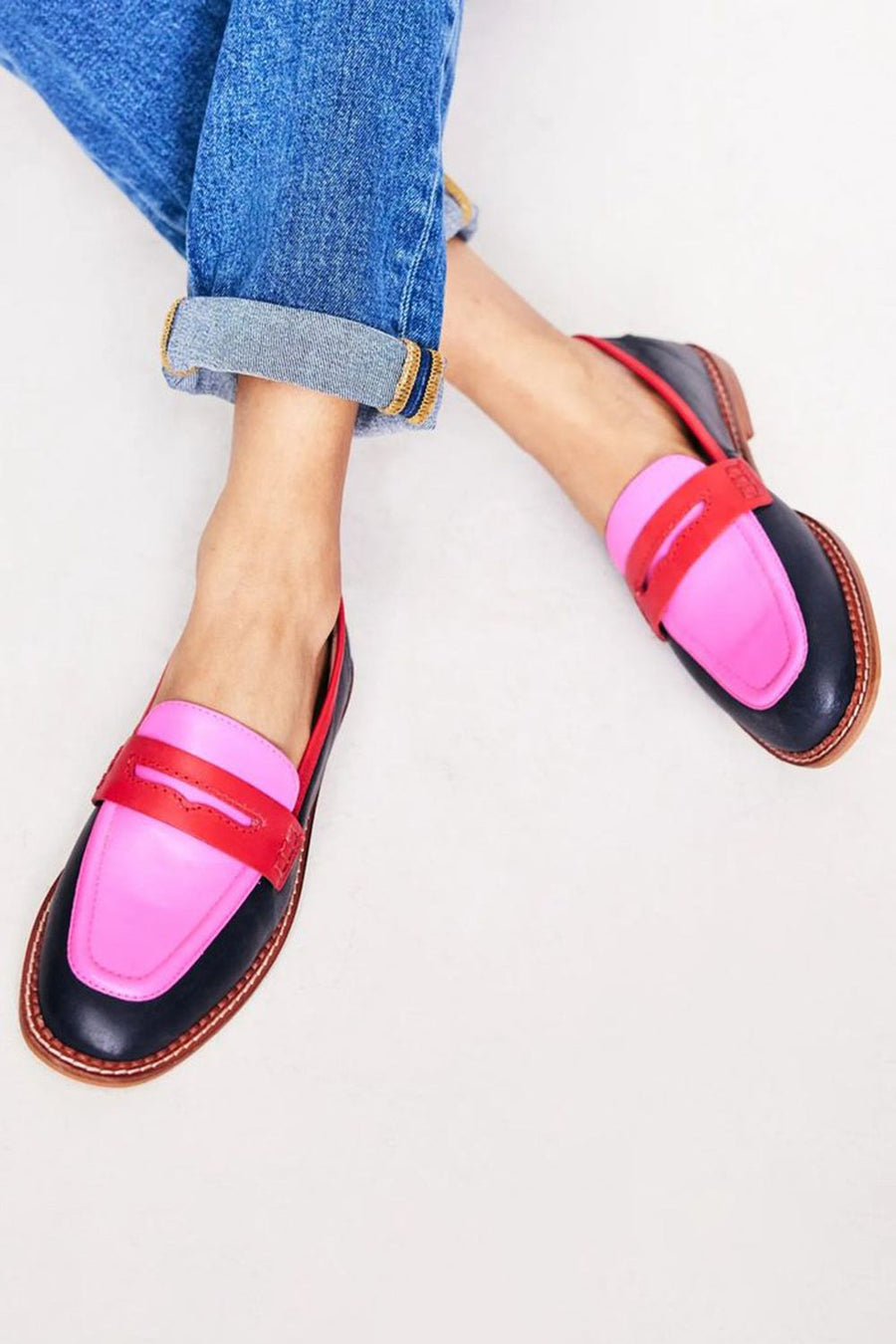 Chantal | Women's Colored Accent Loafers in Red/Pink