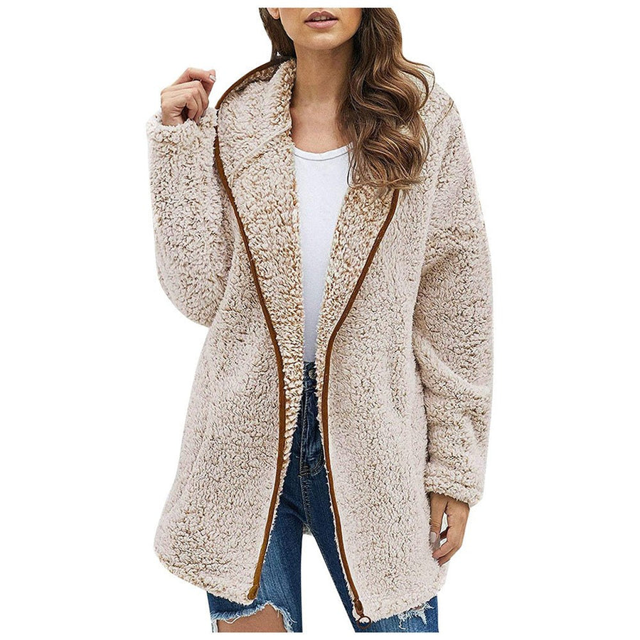 Charis | Women's Zip Oversized Pockets Hooded Jacket in Apricot
