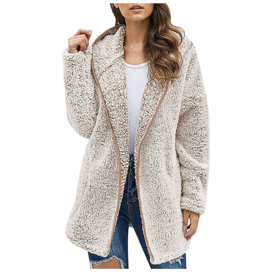 Charis | Women's Zip Oversized Pockets Hooded Jacket in Light Apricot