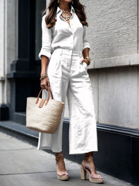 Charlize | Women's Collared Shirt Top and Pants Two-Piece Set