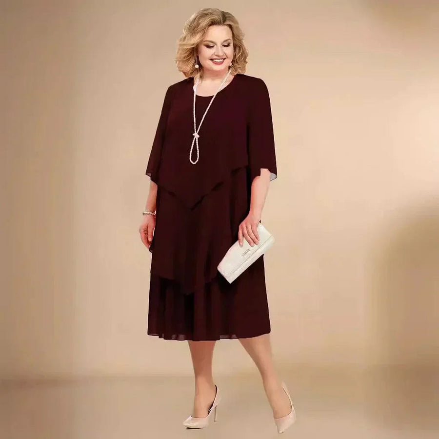 Charlotta | Women's Straight Skirt Shape Midi Dress in Dark Red