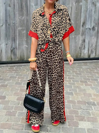 Chasca | Women's Collared top and Pants Two-Piece Set in Red