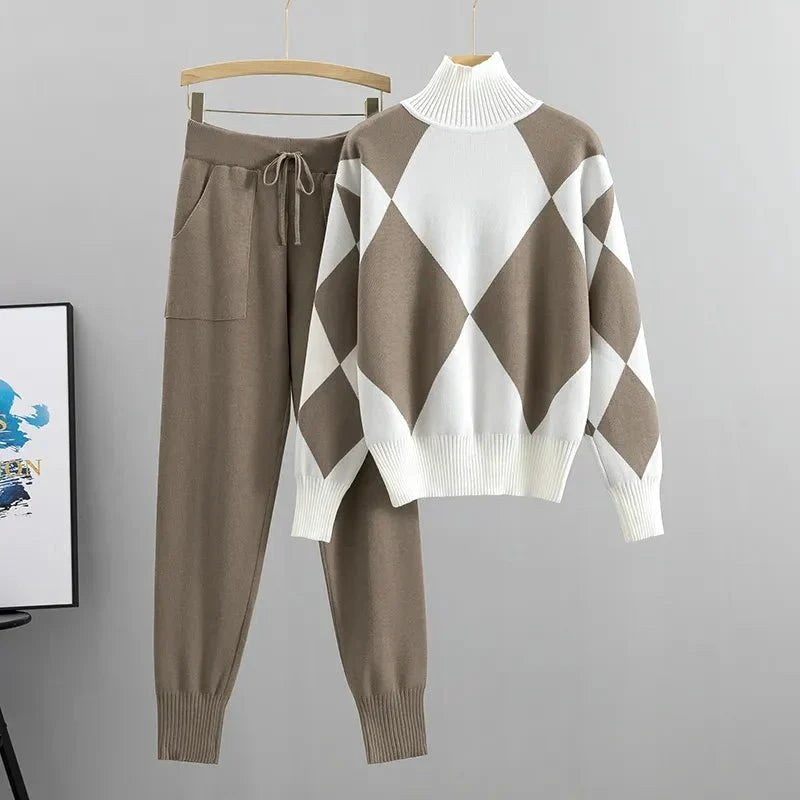 Cherith | Women's Geometric Design Two-Piece Set in Khaki