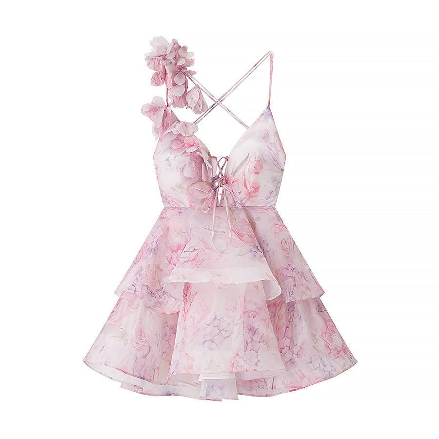 Cherith | Women's Asymmetric Ruffle Maxi Dress in Pink