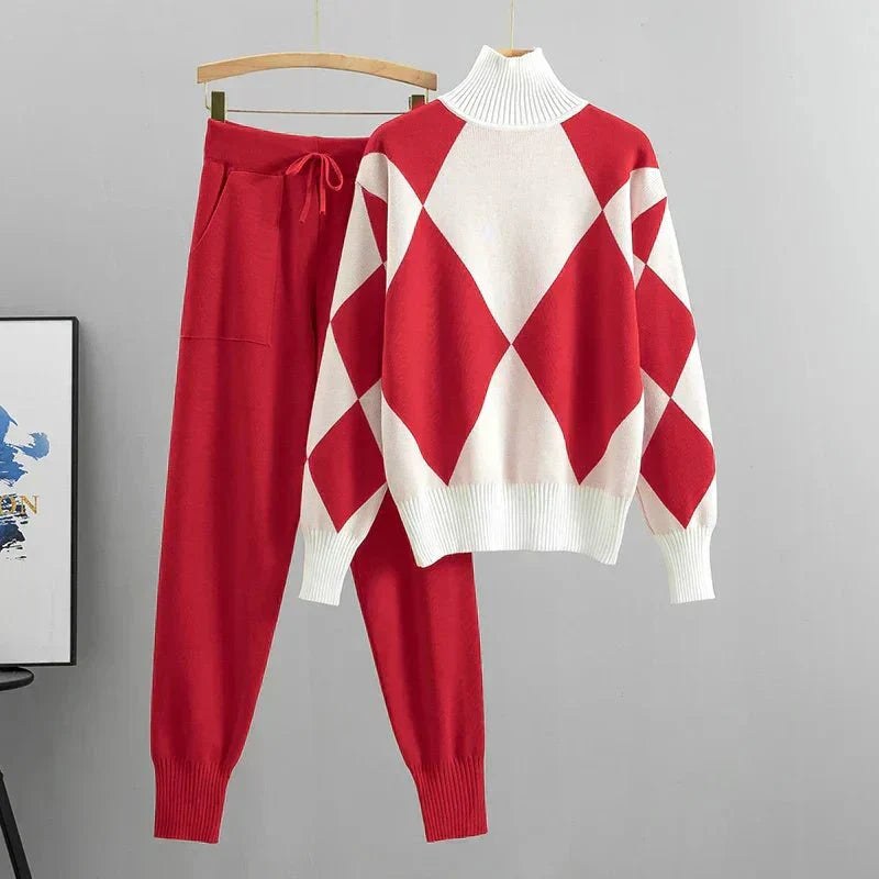 Cherith | Women's Geometric Design Two-Piece Set in Red