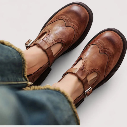 Chiara | Women's Brogue Detailing Mary Jane Shoes in Brown