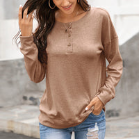 Chloelia | Women's Crew Neck Button-Front Long Sleeve Shirt