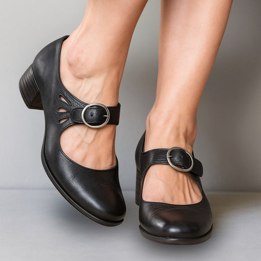 Christabel | Women's Buckle Strap Block Heel Mary Jane Shoes in Black