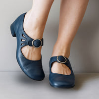 Christabel | Women's Buckle Strap Block Heel Mary Jane Shoes in Blue