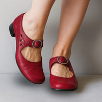 Christabel | Women's Buckle Strap Block Heel Mary Jane Shoes in Red