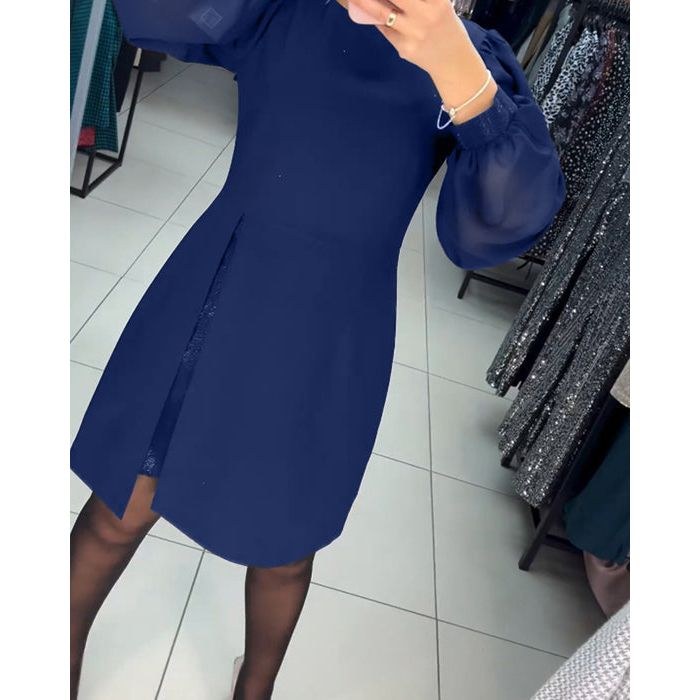 Christiane | Women's Structured Mini With Volume Sleeves Dress in Blue