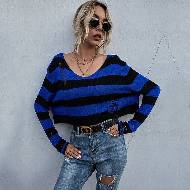 Christiane | Women's Oversized Striped Sweater in Blue