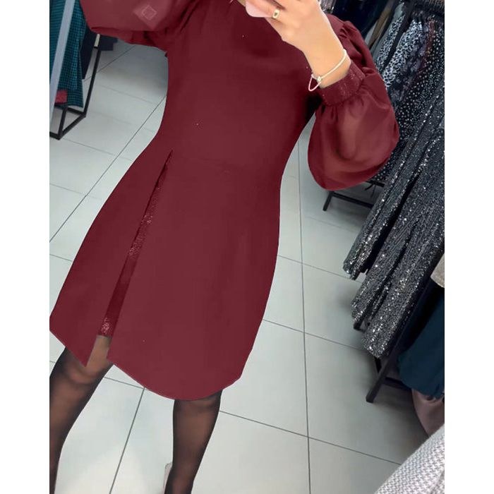 Christiane | Women's Structured Mini With Volume Sleeves Dress in Red