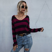 Christiane | Women's Oversized Striped Sweater in Wine Red