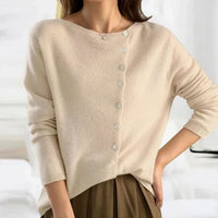 Christina | Women's Relaxed Fit Button Front Cardigan Knit Sweater in Beige