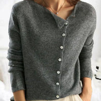 Christina | Women's Relaxed Fit Button Front Cardigan Knit Sweater in Gray