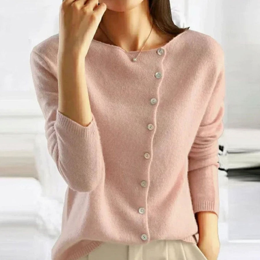 Christina | Women's Relaxed Fit Button Front Cardigan Knit Sweater in Pink