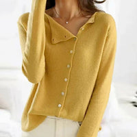 Christina | Women's Relaxed Fit Button Front Cardigan Knit Sweater in Yellow