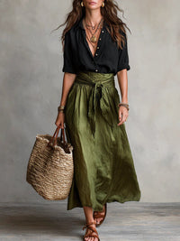 Chrysanthe | Women's Green Summer Co-Ord Two-Piece Set in Green