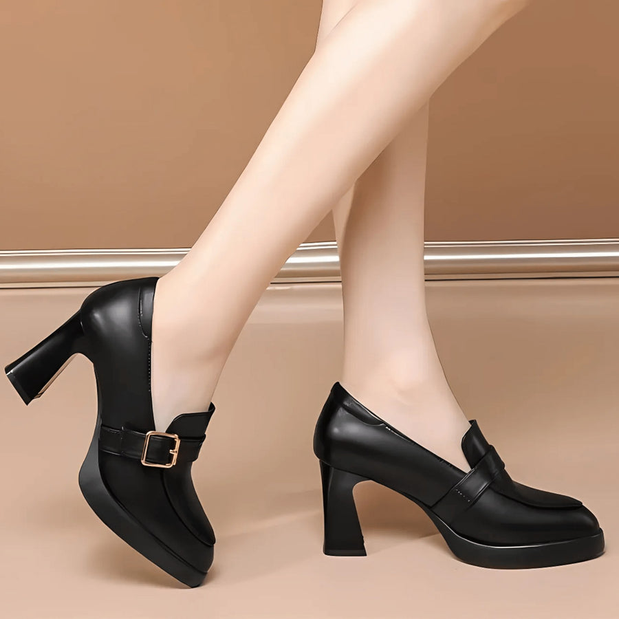 Cicely | Women's Buckle Strap Detail Block Heel Mary Jane Shoes