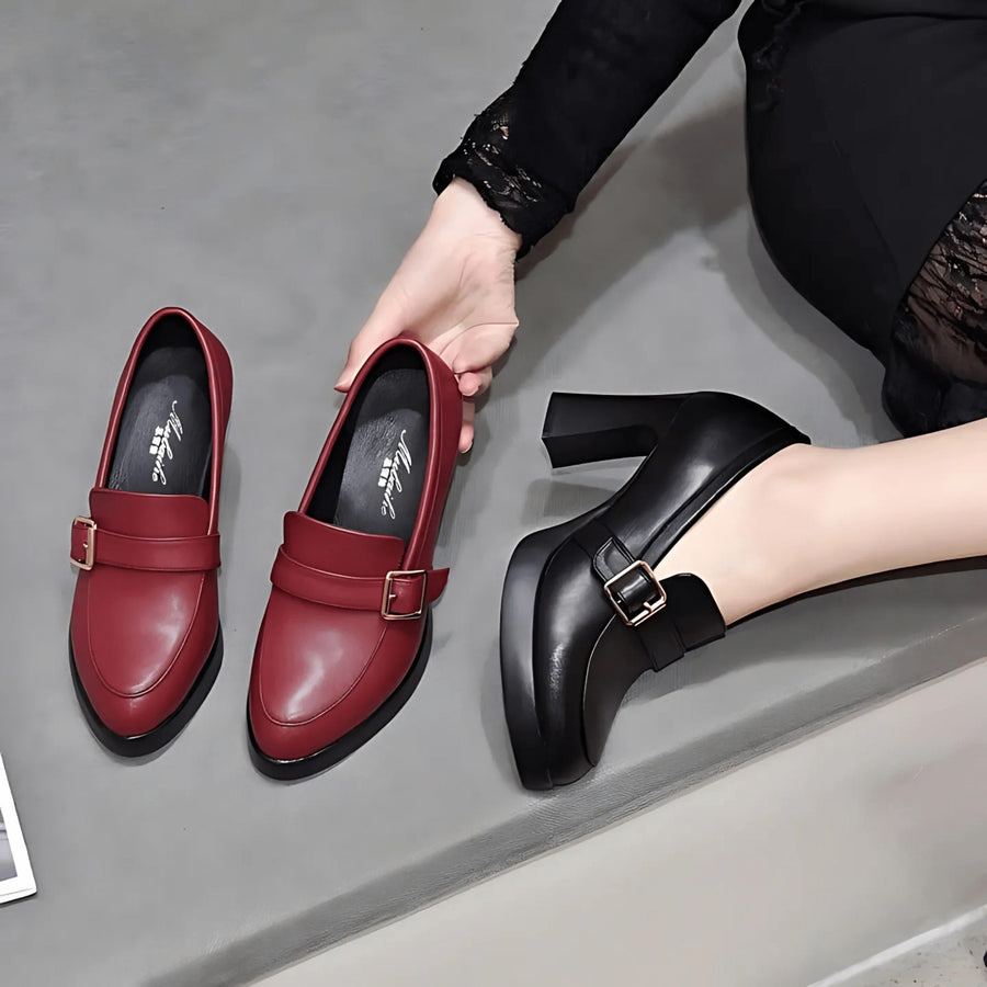 Cicely | Women's Buckle Strap Detail Block Heel Mary Jane Shoes