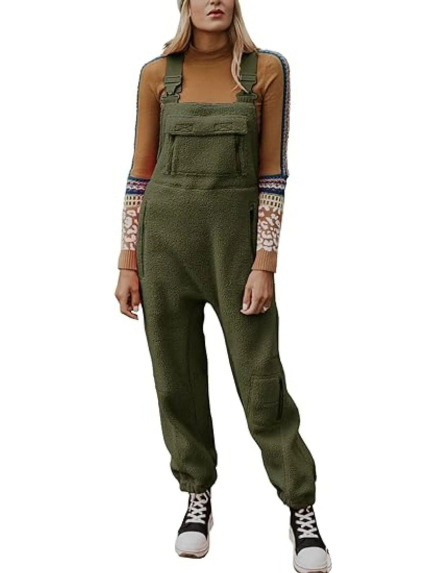 Cicely | Women's Pockets Jumpsuit in Olive Green